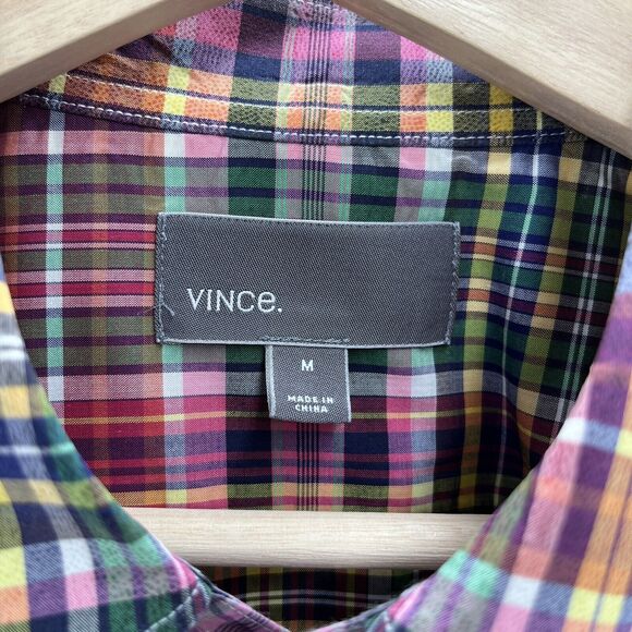 Vince Shirt Mens Medium Colorful Plaid Long Sleeve Cotton Slim Fit Button Down - Picture 5 of 13
